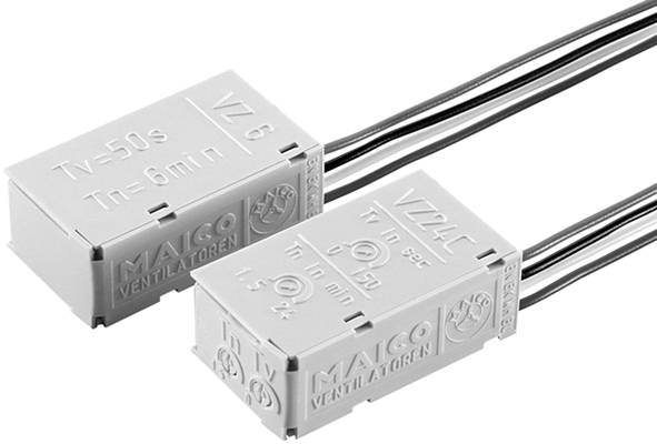 Zwei weiße elektrische Komponenten, gekennzeichnet als 'Vz 6' und 'Vz 24C', mit mehreren Anschlüssen und Kabeln.