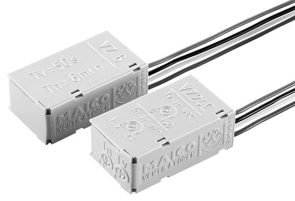 Zwei rechteckige elektronische Bauteile mit der Aufschrift 'VZ 6' und 'VZ 4 C', jeweils mit Kabeln.