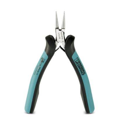Eine blaue Rundzange mit schwarzem Griff, geeignet für Schmuckherstellung und feine Handwerksarbeiten.