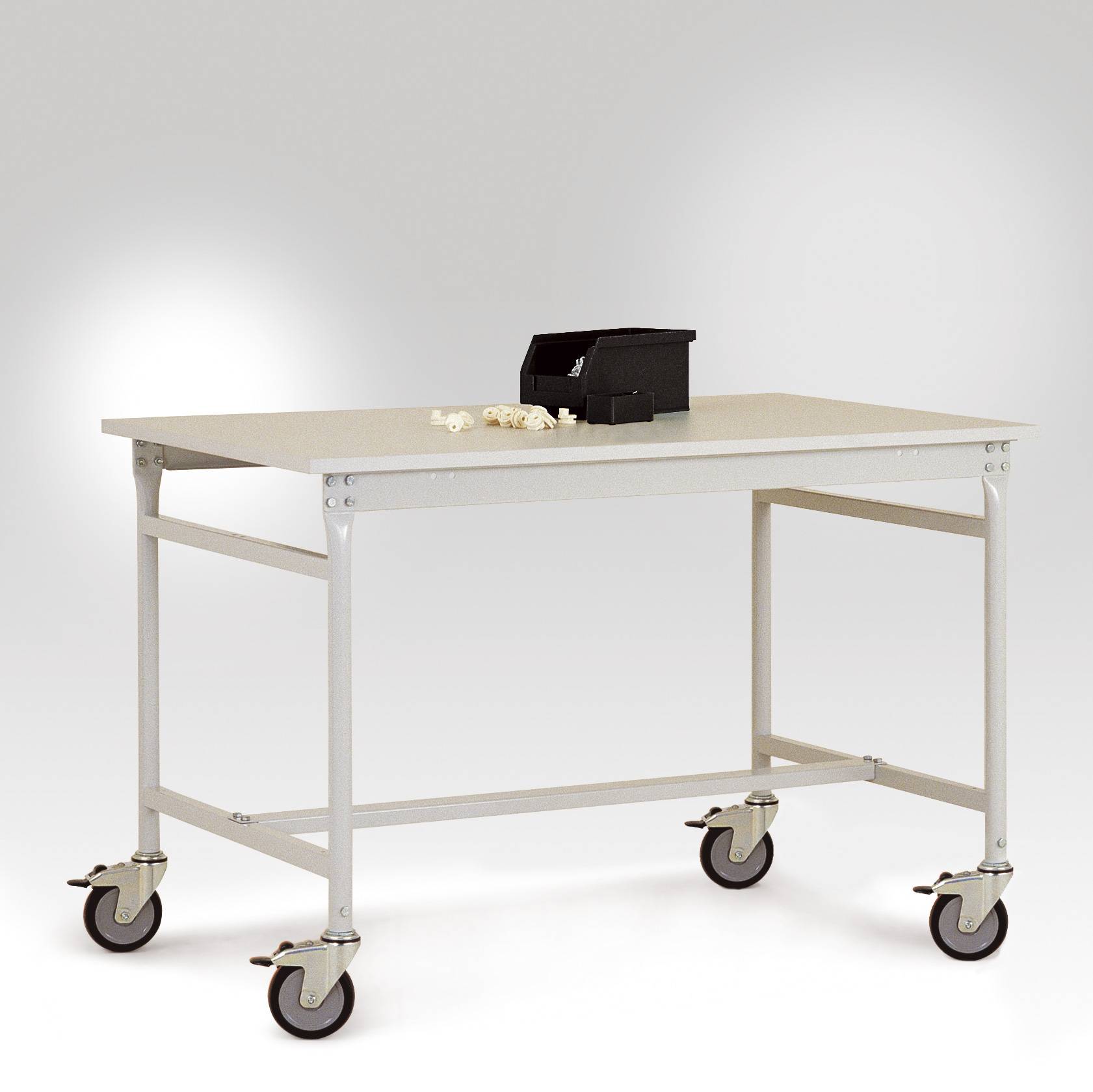 Manuflex LB4018.7035 ESD Beistelltisch BASIS mobil leitfähig 1000x 600x853 mm, Tischpl.Melamin lichtgrau leitf.25mm