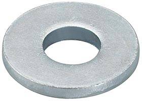 Eine runde, metallene Unterlegscheibe mit einem Loch in der Mitte, verwendet zur Verteilung von Druck bei Schraubverbindungen.