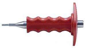 Roter Präzisionsschraubendreher mit geriffeltem Griff und Metallspitze, seitliche Ansicht. Ideal für feine handwerkliche Arbeiten.