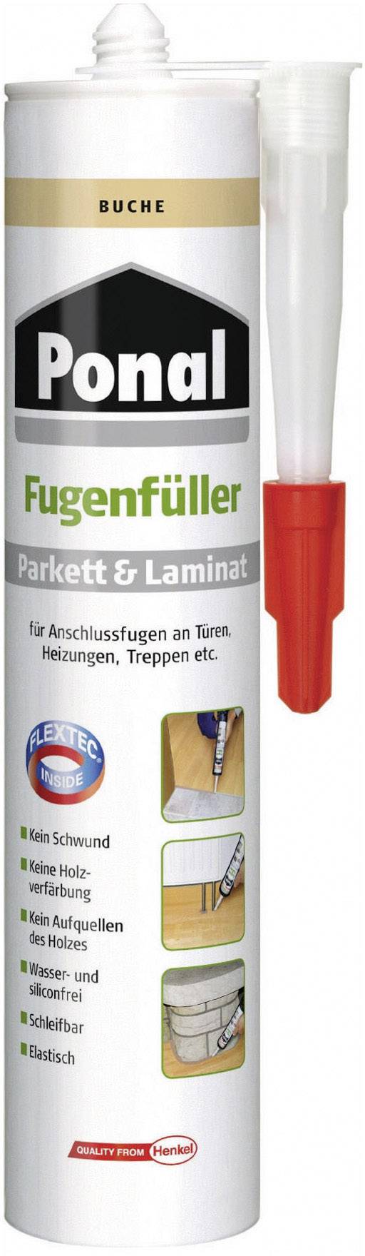 Kartusche 'Ponal Fugenfüller' für Parkett und Laminat, geeignet für Türen, Heizungen, Treppen. Merkmale: kaum Schwindung, keine Holzverfärbung.