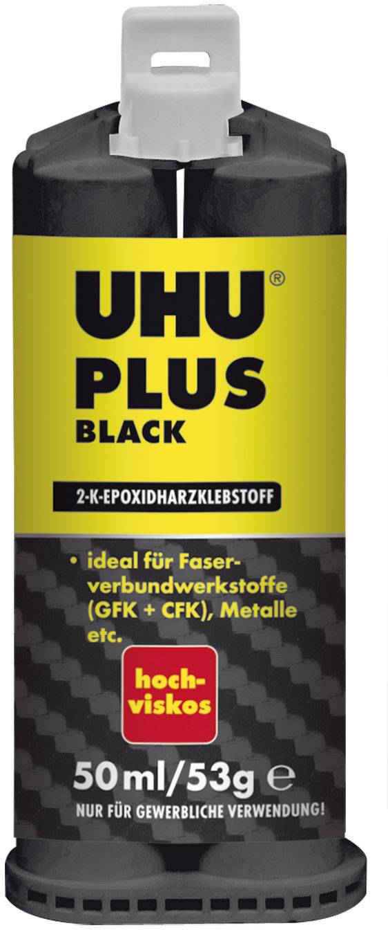 Zwei-Komponenten-Epoxidharzkleber UHU PLUS BLACK, hochviskose Formel, ideal für Faserverbundwerkstoffe und Metalle, 50 ml/53 g.