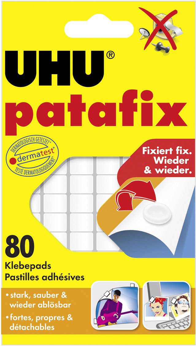 UHU patafix: Klebepads, 80 Stück. Stark, sauber, wieder ablösbar. Geeignet für Fotos und dekorative Anwendungen. Dermatologisch getestet.