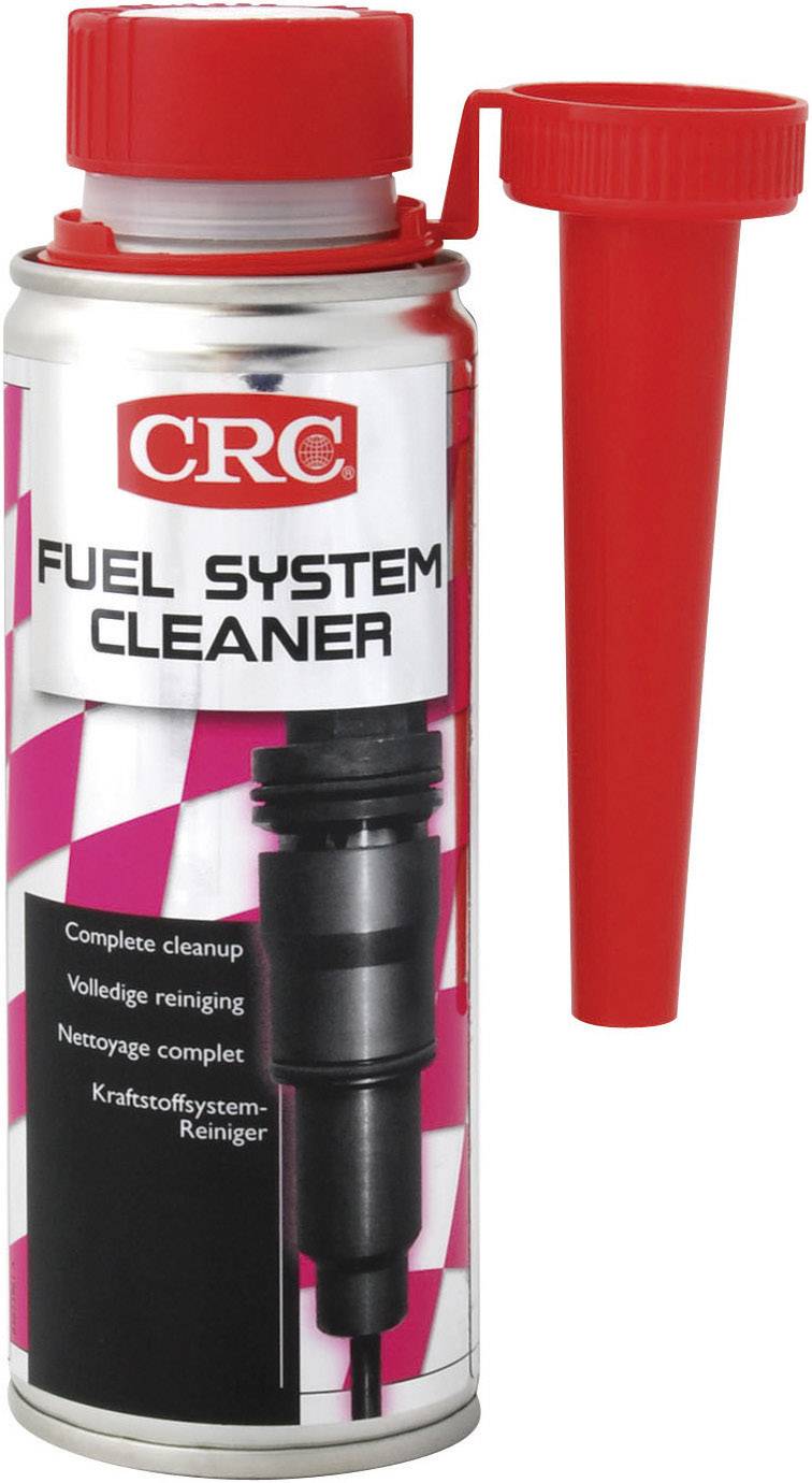 Eine Metallflasche des 'CRC Fuel System Cleaner' mit rotem Deckel und Applikator. Wird zur Reinigung von Kraftstoffsystemen verwendet.