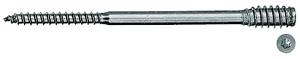Langes Schraubgewinde mit zylindrischem Schaft und geriffeltem Ende, daneben eine Mutter.