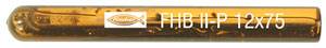 Goldene chemische Ampulle mit der Aufschrift 'FISCHER FHB II-P 12x75', verwendet für Befestigungsanwendungen.