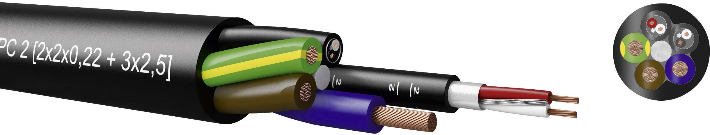 Kabeltronik 720045000-1 Kombikabel 4 x 0.22 mm² + 3 G 2.50 mm² Schwarz Meterware