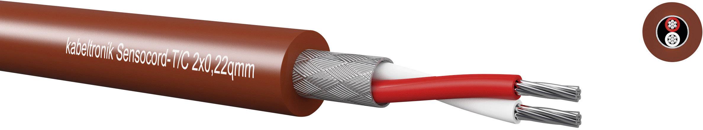 Ein braunes Kabel mit der Aufschrift 'Heizkabel Sensoren TTC 20/22 ppm' und silbernen Adern, geeignet für Sensorverbindungen.