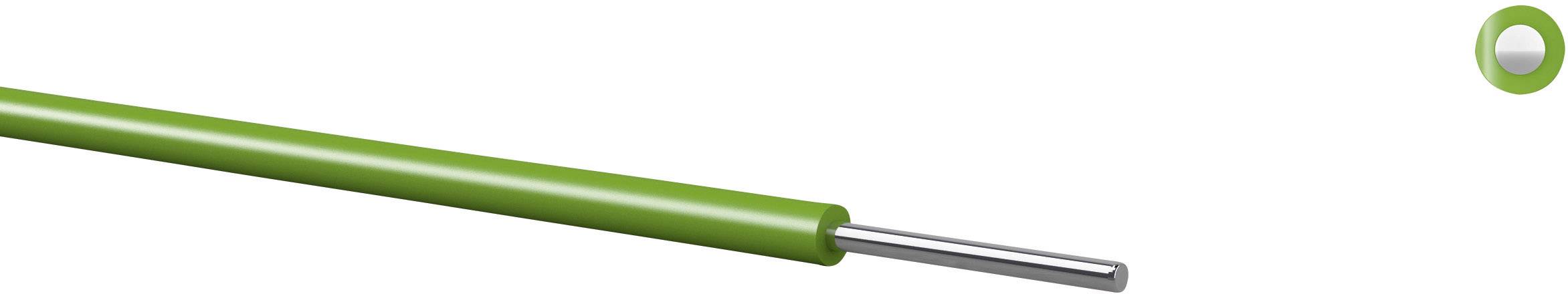 Kabelquerschnitt: grüne Isolierung ummantelt einen metallischen Leiter.