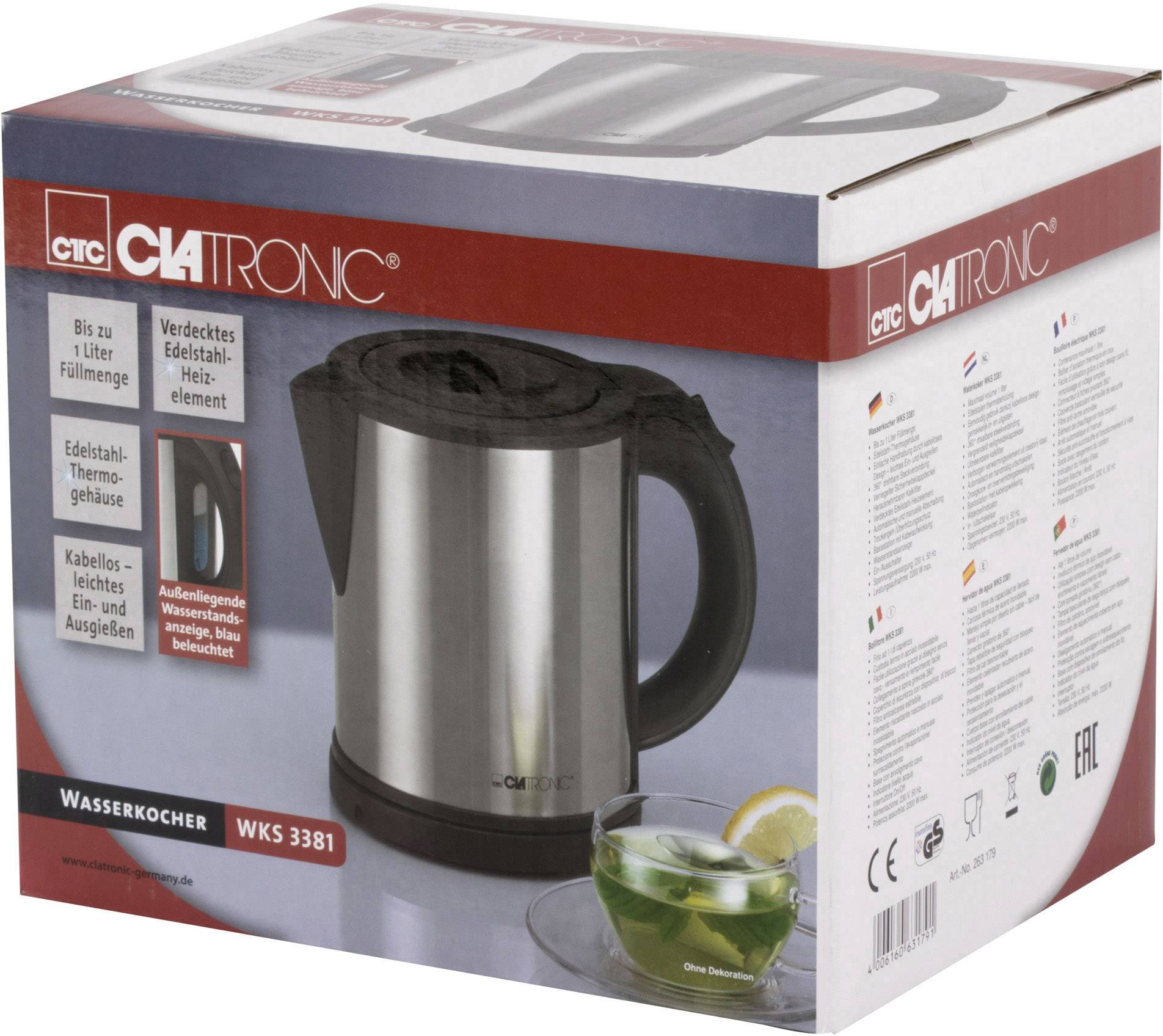 Clatronic WKS 3381 Wasserkocher schnurlos Edelstahl (gebürstet)