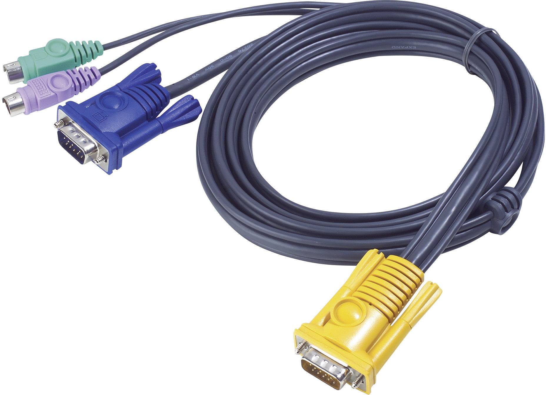 Ein VGA-Kabel teilt sich in drei Anschlüsse: grün, blau und lila.