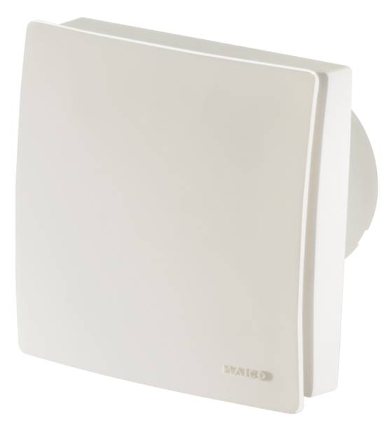 Ein weißer Wandventilator mit schlichtem Design und einem kleinen 'MAICO'-Logo in der Ecke. Geeignet für Lüftungssysteme in Innenräumen.