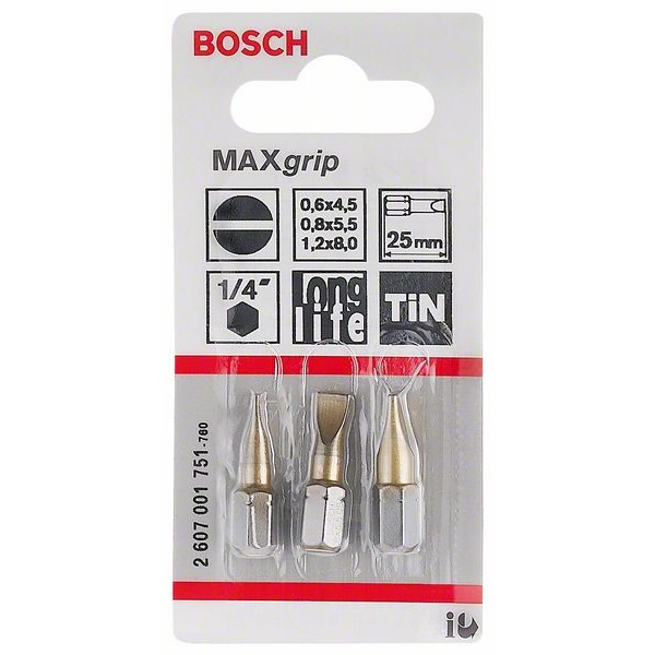 Bosch Accessories Schlitz-Bit 4.5 mm, 5.5 mm, 8mm TiN D 6.3 3St. Bosch Accessories Schlitz-Bit 4.5 mm, 5.5 mm, 8mm TiN D 6.3 3St.