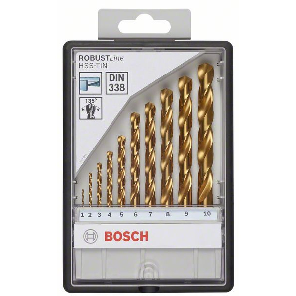 Bosch Accessories 2607010536 HSS Metall-Spiralbohrer-Set 10teilig TiN DIN 338 Zylinderschaft 1 Set