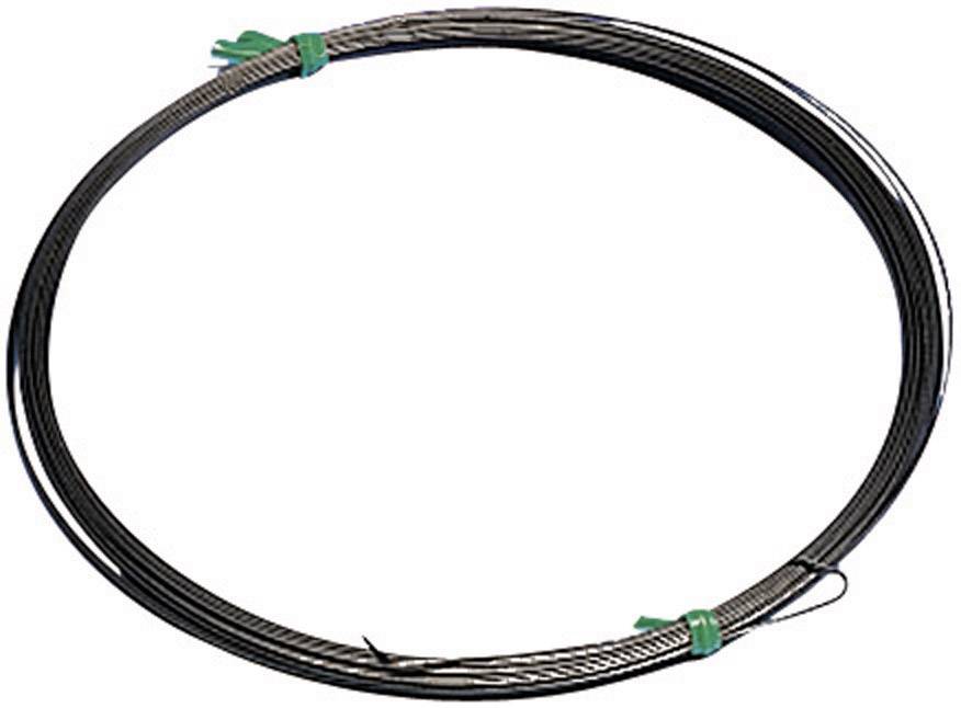 Eine Rolle aus dünnem Metalldraht mit grünen Kabelbindern gesichert.