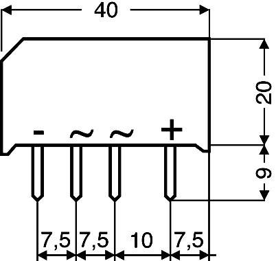 TRU Components TC-B250C3700A Brückengleichrichter SIL-4 600V 3.7A Einphasig