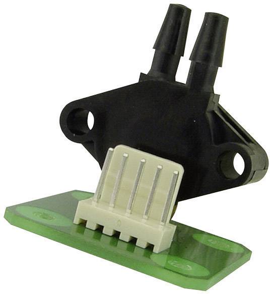 Ein elektrischer Sensor mit zwei schwarzen Schläuchen und einer grünen Basis, die an einem weißen Steckverbinder befestigt ist.