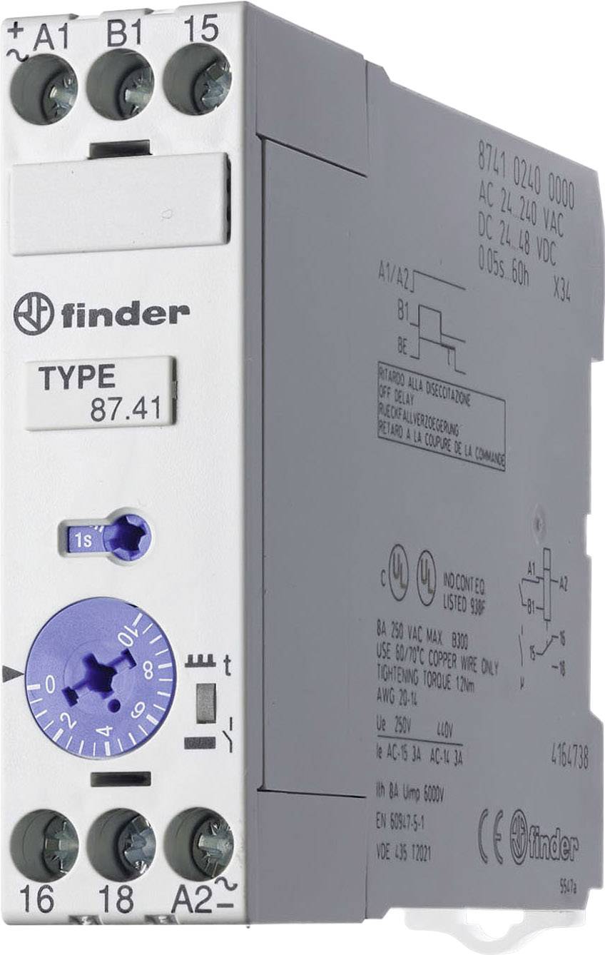 Finder 87.41.0.240 Zeitrelais Monofunktional 1 St. Zeitbereich: 60h (max) 1 Wechsler
