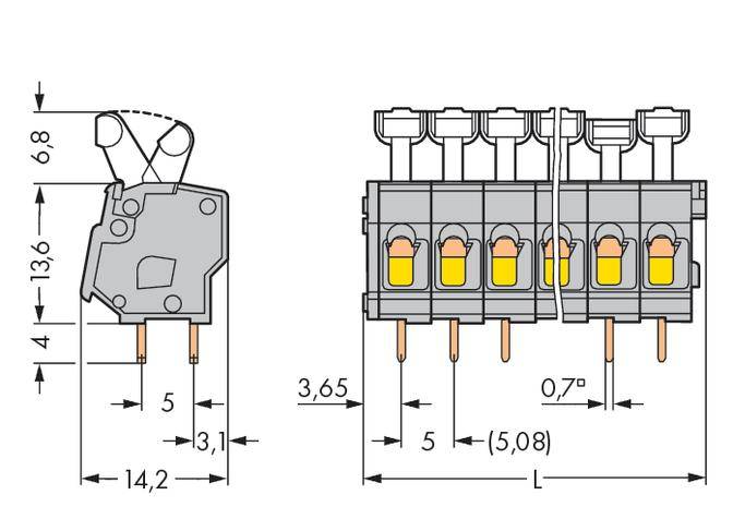 WAGO 257-486 Federkraftklemmblock 2.50mm² Polzahl 36 Grau 20St.