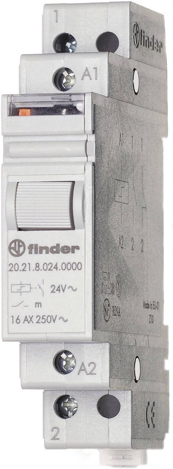 Ein elektrisches Relais von Finder mit der Aufschrift '20.21.8.024.0000'. Geeignet für 16A und 250V, mit 24V Spulenspannung.