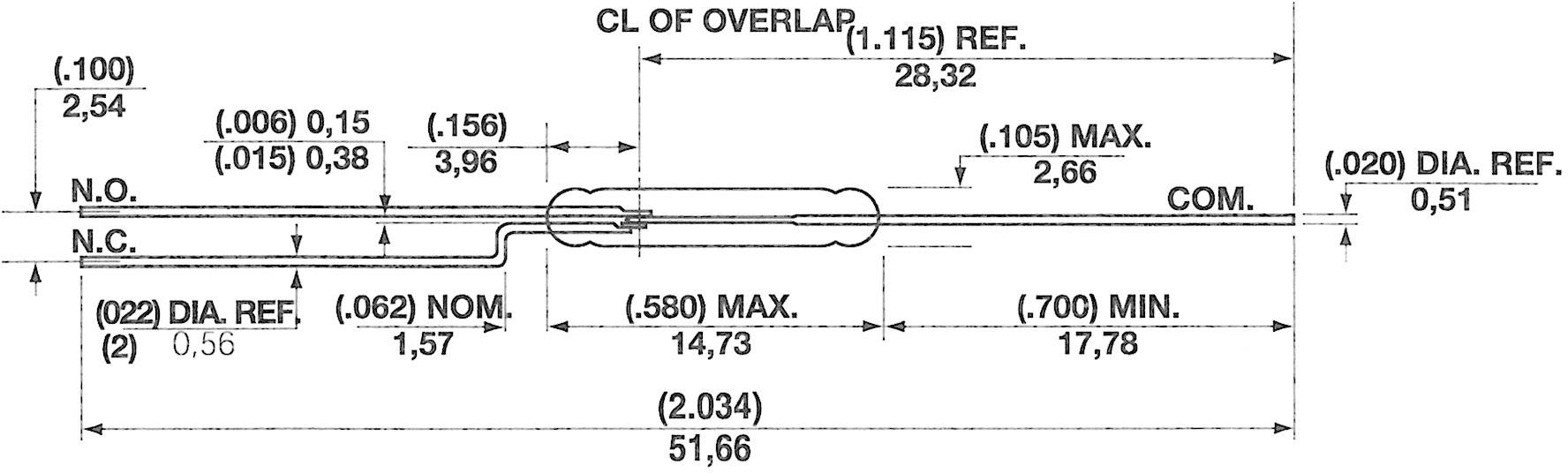 Hamlin MDRR-DT Reed-Kontakt 1 Wechsler 175 V/DC 0.25A 5W Glaskolbenlänge:14.73mm