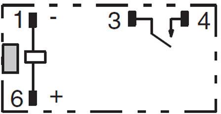 Schematischer Schaltplan eines elektrischen Relais mit den Anschlusspunkten 1, 3, 4, und 6.
