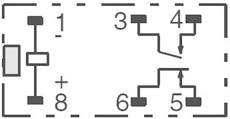 Elektrischer Schaltplan mit Symbolen und Nummern von 1 bis 8. Der Plan zeigt die Anordnung von Schaltern und Anschlüssen.