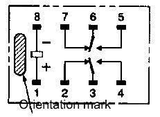 Diagramm zeigt die Pin-Konfiguration eines integrierten Schaltkreises mit acht Anschlüssen, nummeriert von 1 bis 8.