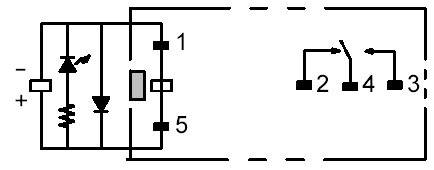 Schaltschema einer elektronischen Schaltung mit Dioden, Widerständen und Schaltern. Beschriftet mit Zahlen 1 bis 5.