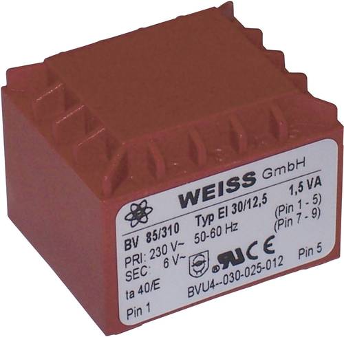 Weiss Elektrotechnik 85/315 Printtransformator 1 x 230V 1 x 24 V/AC 1.50 VA 63mA