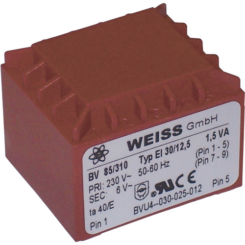 Weiss Elektrotechnik 85/313 Printtransformator 1 x 230V 1 x 15 V/AC 1.50 VA 100mA