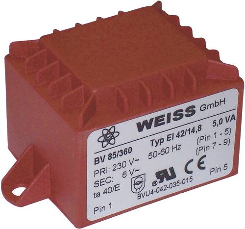 Weiss Elektrotechnik 85/361 Printtransformator 1 x 230V 1 x 9 V/AC 5 VA 556mA