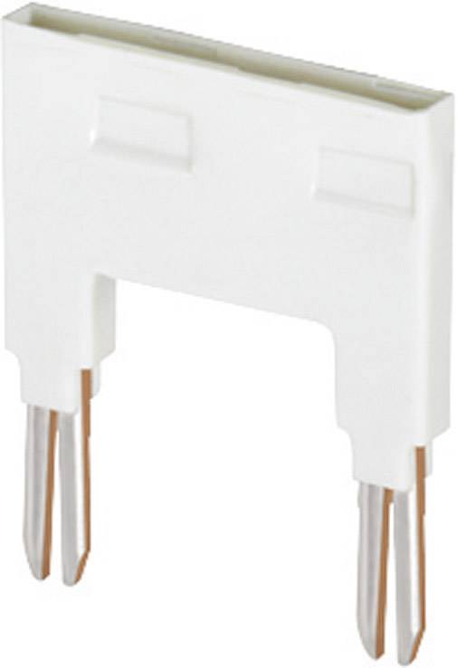 Ein weißer elektrischer Verbindungsstecker mit zwei Kupferklemmen. Verwendet zur Verbindung von Schaltkreisen in elektrischen Systemen.