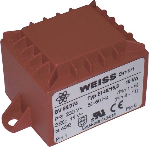 Weiss Elektrotechnik 85/371 Printtransformator 1 x 230V 1 x 9 V/AC 10 VA 1111mA