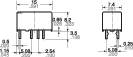 Diagramm eines elektronischen Bauteils mit Maßen: Breite 19, Höhe 9,6, Tiefe 2,95 mm. Kontaktabstände sind 2,54 mm.