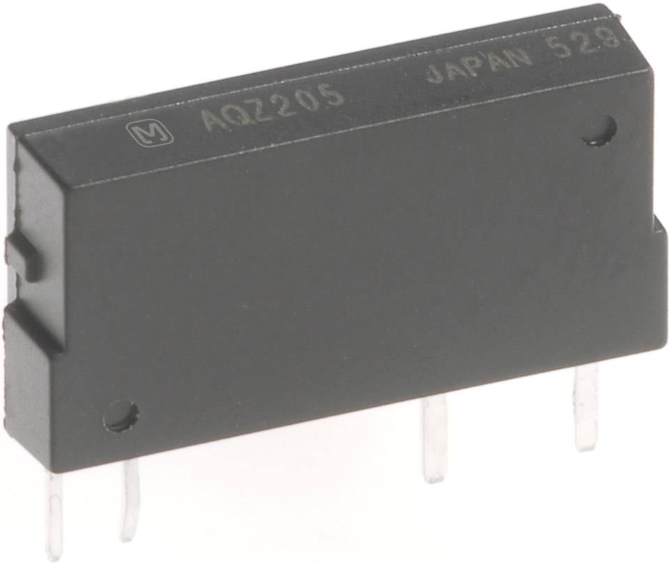 Ein schwarzes elektronisches Bauteil mit der Aufschrift 'AQZ205 JAPAN 528', zeigt vier Metallsockel. Es scheint ein Halbleiterbauteil zu sein.