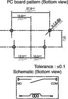 Darstellung eines Leiterplattenlayouts (Unteransicht) mit Abmessungen in Millimetern. Es zeigt Löcher und Verbindungen für Schaltkreise.
