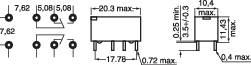Elektrische Komponenten-Abmessungen: Abstand 7,62 mm, Höhe 11,43 mm, Breite 20,3 mm maximal. Diagramm zeigt Maße und Anschlüsse.