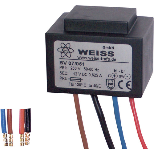 Weiss Elektrotechnik 07/051 Kompaktnetzteil Transformator 1 x 230 V 1 x 12 V/DC 7.50 W 625 mA