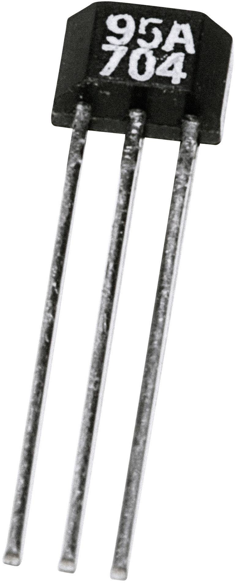 Ein schwarzer Transistor mit der Aufschrift '95A 704' und drei langen Metallbeinen, typisch für elektronische Schaltungen.