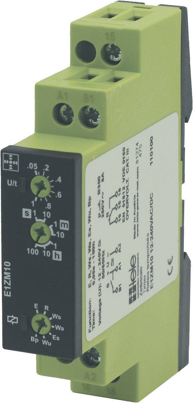 Ein grüner Elektronik-Timer mit mehreren Drehreglern und Anschlussmöglichkeiten, geeignet für elektrische Steuerungen.