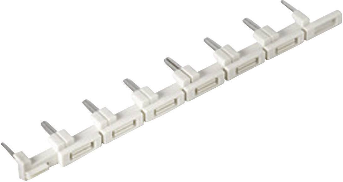 Ein weißer Verbinder mit mehreren Metallstiften in einer Reihe, dient zum elektrischen Anschluss in einem Gerät oder Schaltkreis.