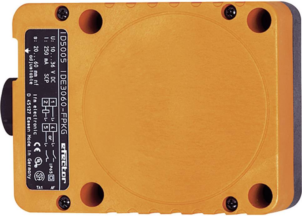 Dieser Sensor mit orangefarbenem Gehäuse ist ein Abstandssensor mit einem Bereich von 20 bis 250 mm, geeignet für verschiedene Anwendungen.