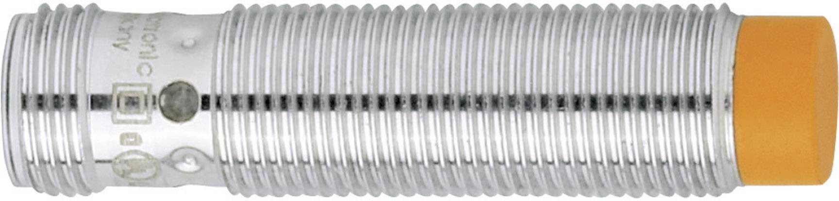 Zylindrischer, metallischer Sensor mit gerilltem Körper und orangefarbener Spitze, geeignet für industrielle Anwendungen zur Objekterkennung.