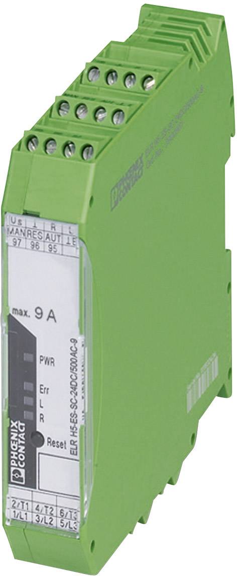 Ein grünes elektrisches Gerät mit Anschlüssen oben; geeignet für eine max. Stromstärke von 9A. Hersteller: Phoenix Contact.