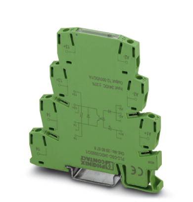 Ein grüner, elektronischer Steckmodul mit mehreren Anschlüssen und interner Schaltungsgrafik. Dient zur Verbindung in elektrischen Systemen.