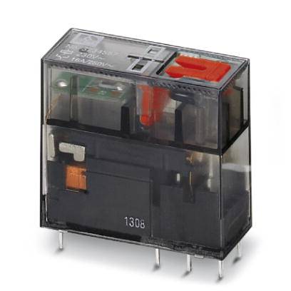 Rechteckiges elektronisches Relais mit durchsichtiger Hülle, sichtbarer Spule und roten sowie schwarzen Komponenten für elektrische Schaltungen.