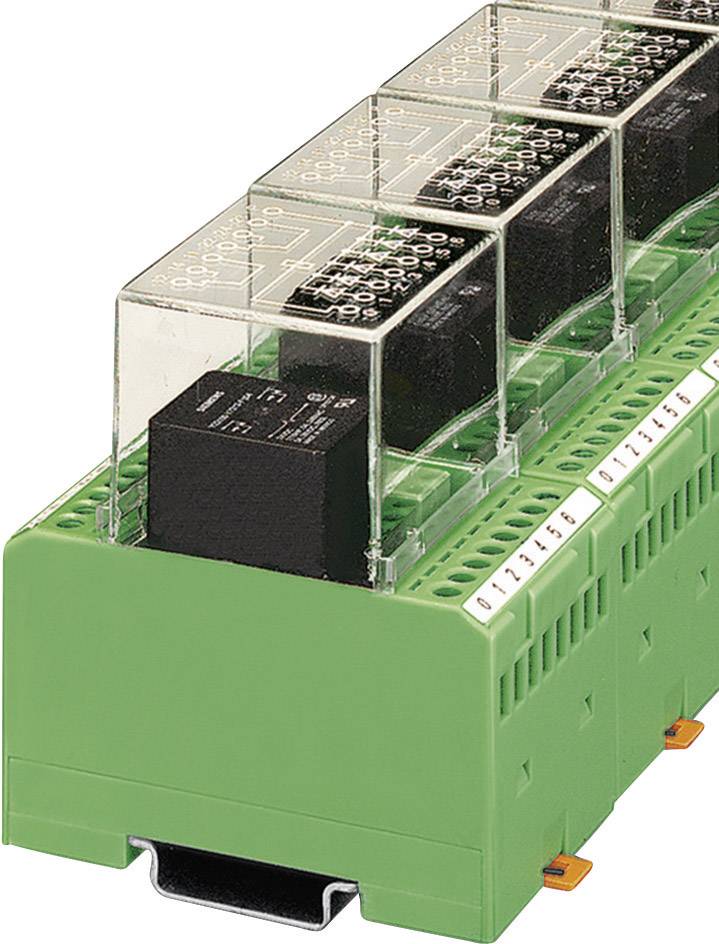 Elektronisches Modul mit grüner Basis und durchsichtigen Abdeckungen, das auf einer DIN-Schiene montiert werden kann.